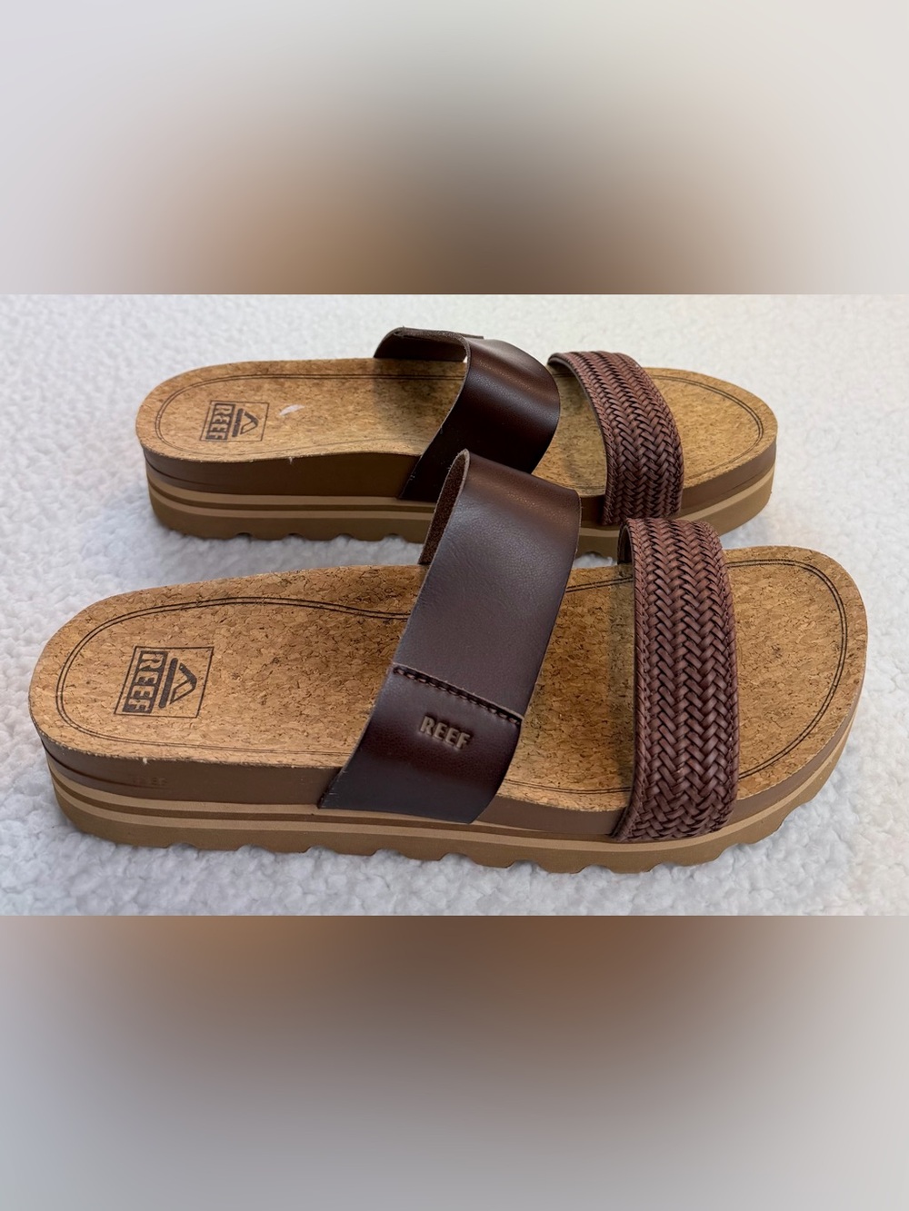 REEF • Brown Cushion Vista Hi Dual-Strap Braided Platform Slide Sandals, 10 - Picture 9 of 16
